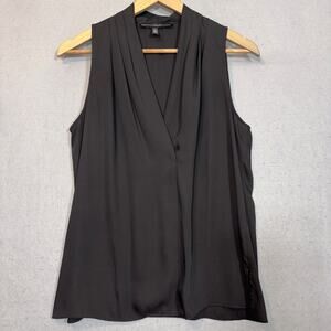 White House Black Market‎ Draped V Neck Blouse Black Small Minimalist Chic Layer